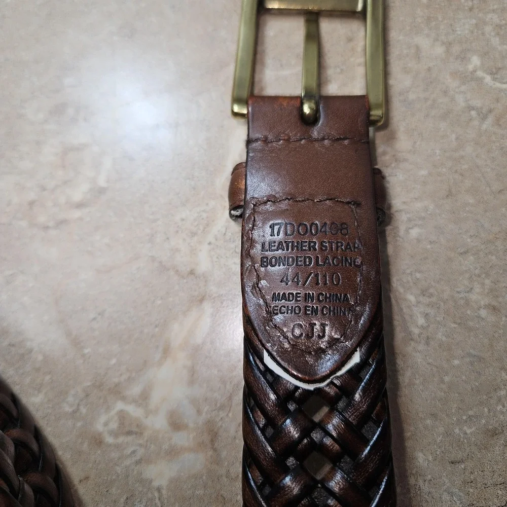Dockers Bonded Braid Leather Strap‎ Belt Men 44/110 Brown Brass Tone Buckle
